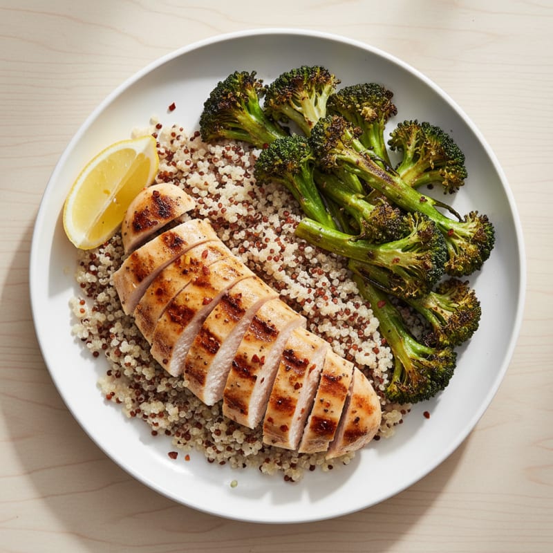 Grilled Chicken Breast with Quinoa and Roasted Broccoli
