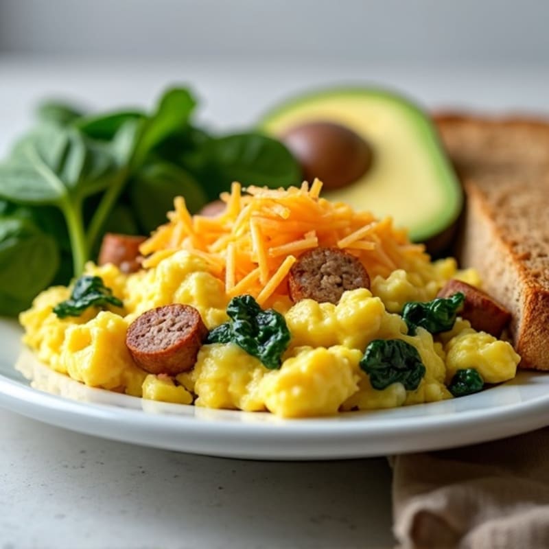 Egg White Scramble with Turkey Sausage and Spinach