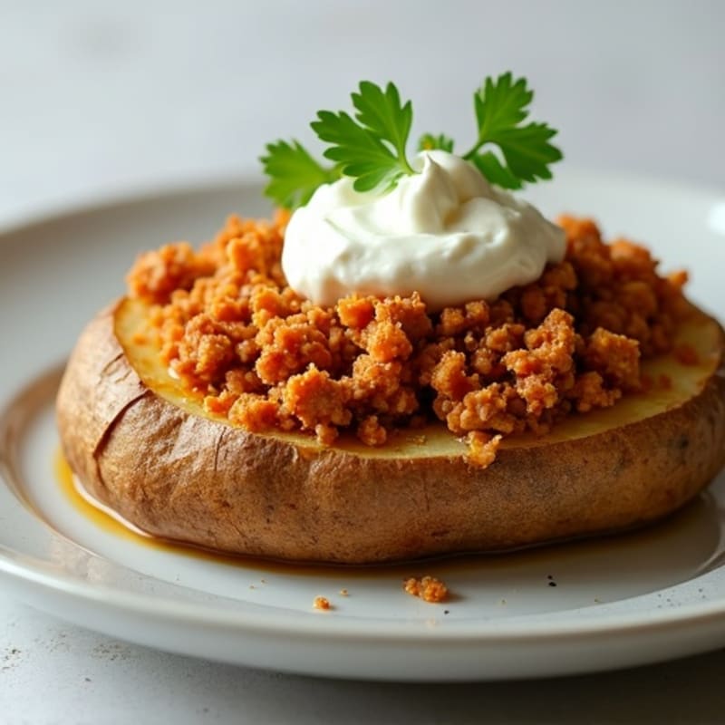 Crispy Baked Potato with Lean Ground Turkey and Creamy Cottage Cheese