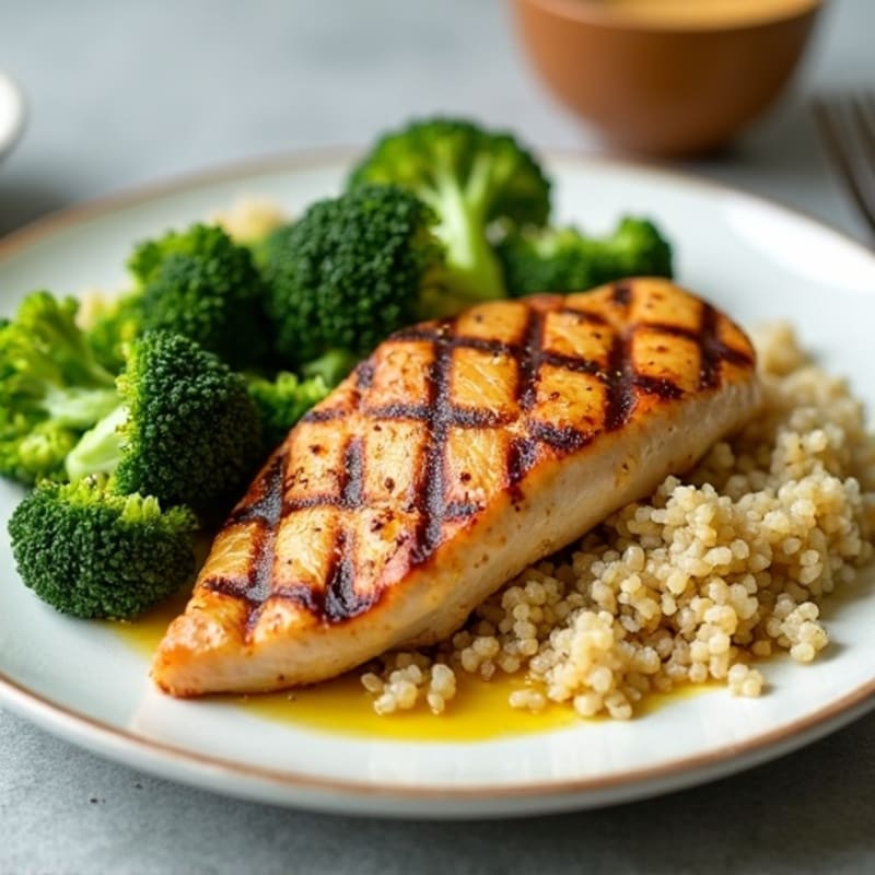 Grilled Chicken Breast with Quinoa and Roasted Broccoli