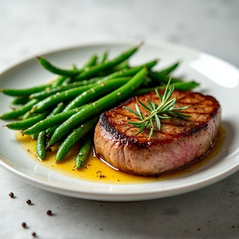 Garlic-Herb Pan Seared Steak with Crispy Green Beans