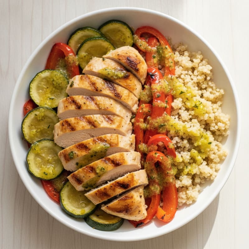 Grilled Chicken and Quinoa Bowl with Roasted Vegetables