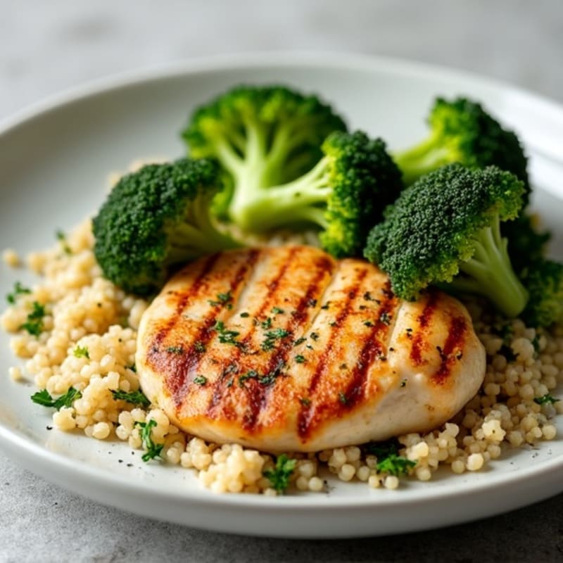 Grilled Chicken Breast with Quinoa and Roasted Broccoli
