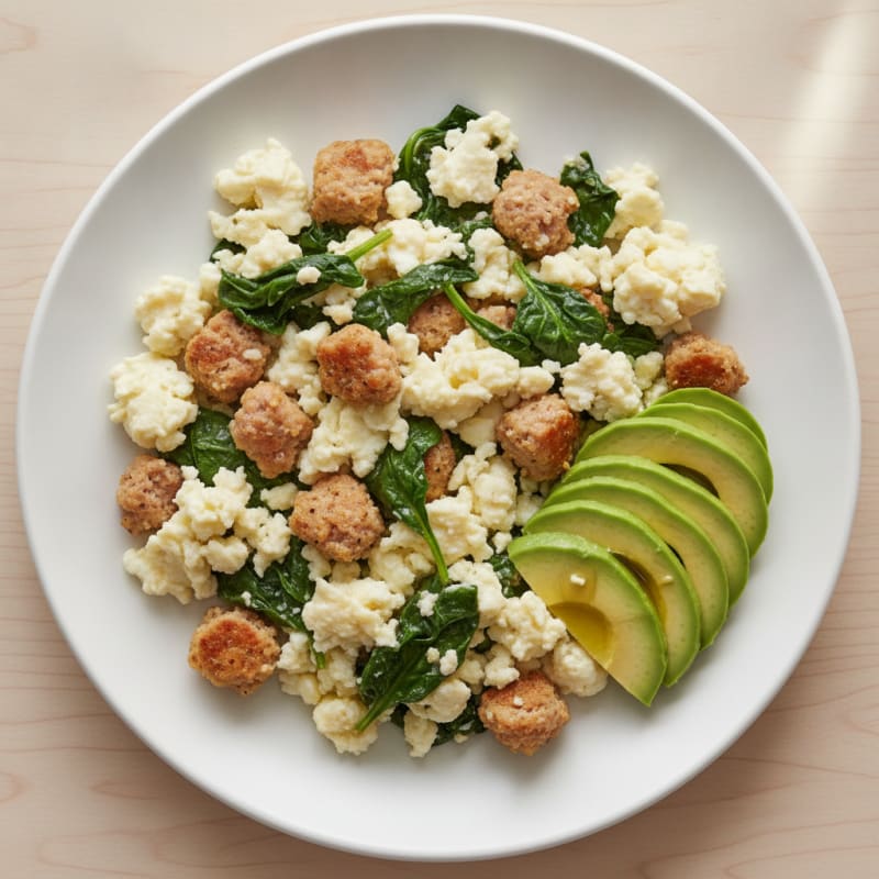 Egg White Scramble with Turkey Sausage and Spinach