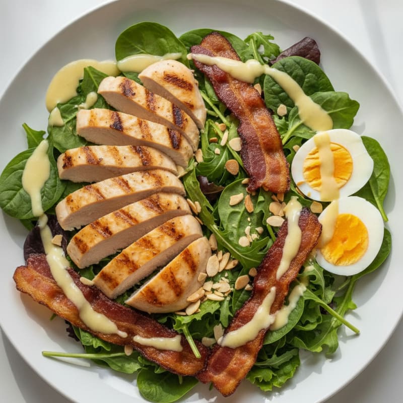 Grilled Chicken Salad with Nonfat Greek Yogurt Dressing and Almonds