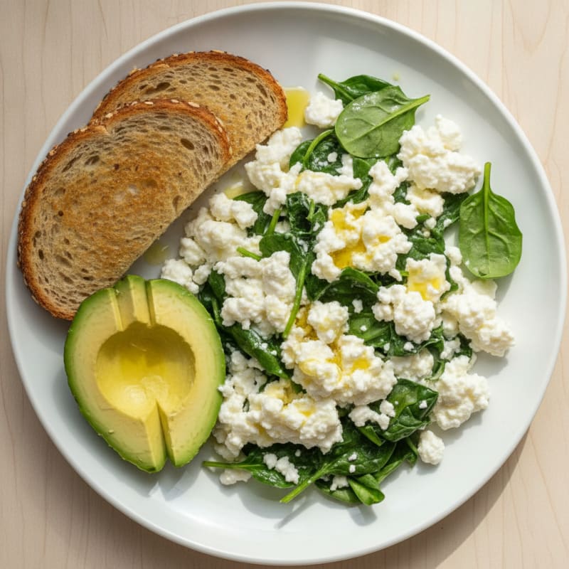 Egg White Scramble with Spinach and Cottage Cheese