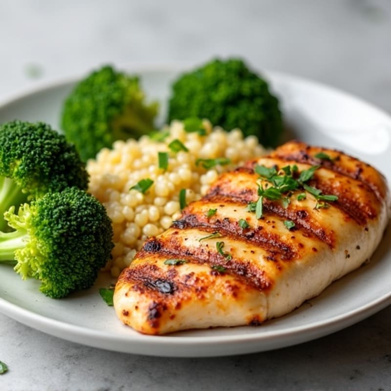 Grilled Chicken Breast with Quinoa and Steamed Broccoli