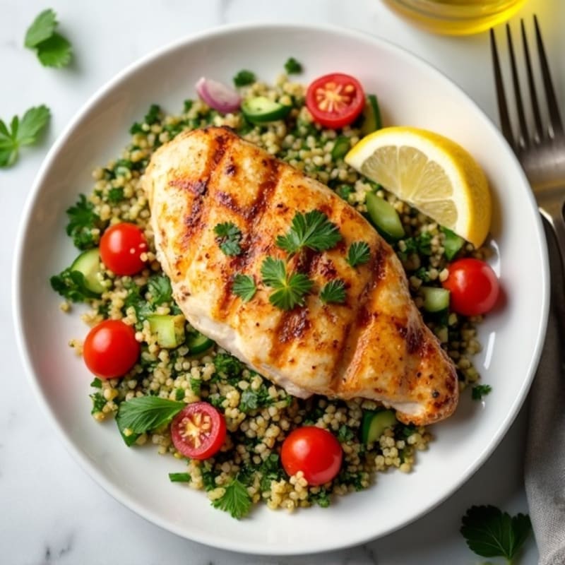 Grilled Lemon Chicken Breast with Quinoa Tabbouleh