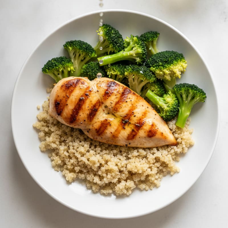 Grilled Chicken Breast with Quinoa and Steamed Broccoli