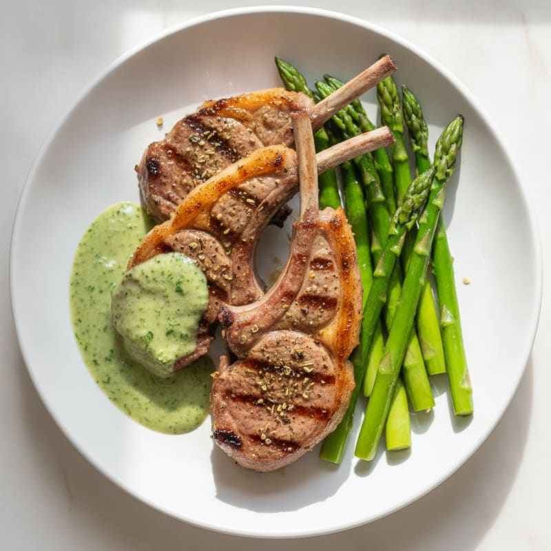 Grilled Herb Lamb Chops with Mint Sauce