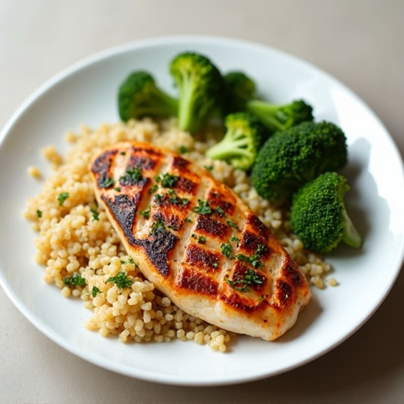 Grilled Chicken Breast with Quinoa and Roasted Broccoli
