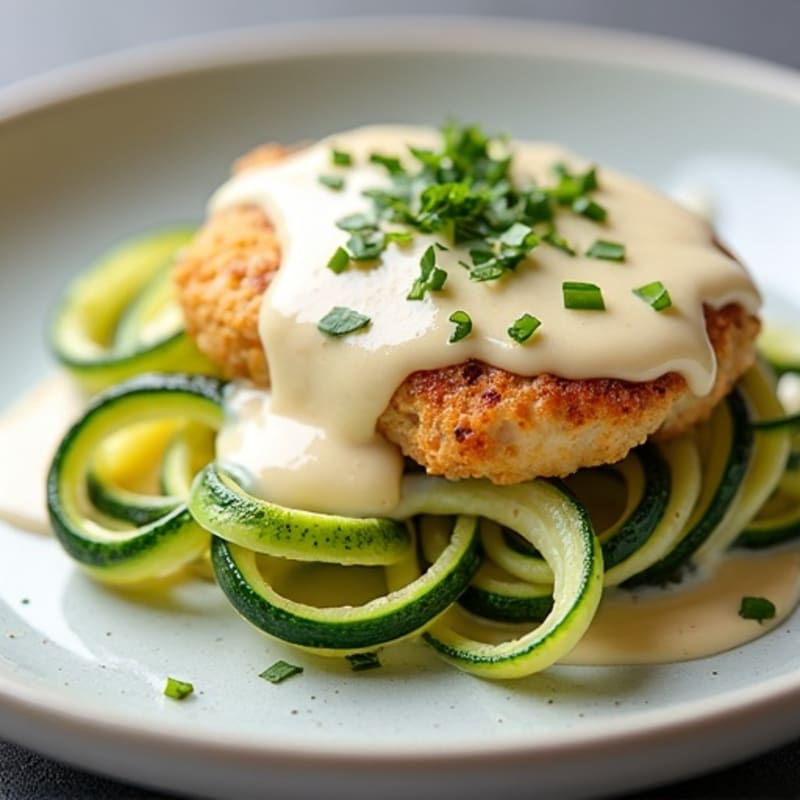 Creamy Cauliflower Alfredo Chicken with Zucchini Noodles