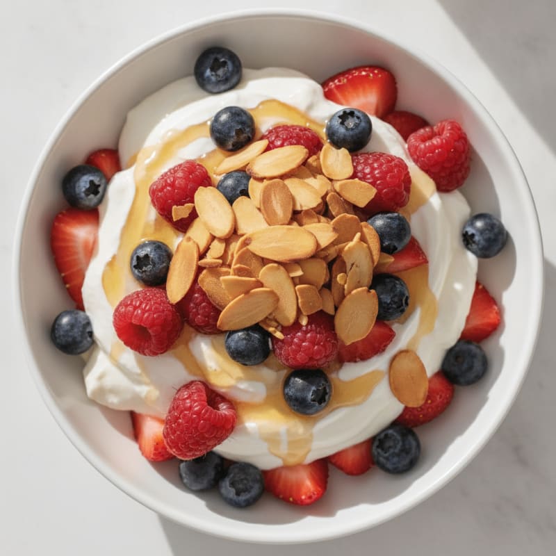 Greek Yogurt Protein Parfait with Mixed Berries and Almonds