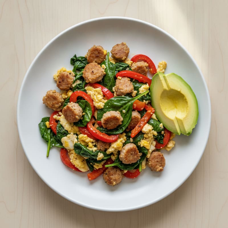 Egg White Veggie Scramble with Turkey Sausage