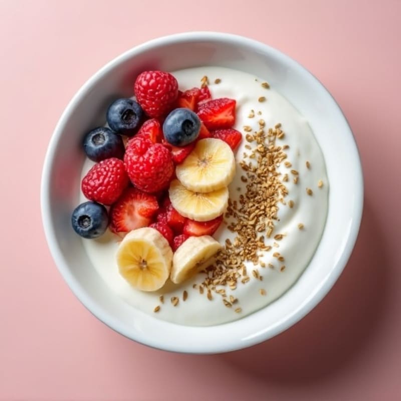 Silky Protein Yogurt Bowl with Chopped Fruit and Hemp Seeds