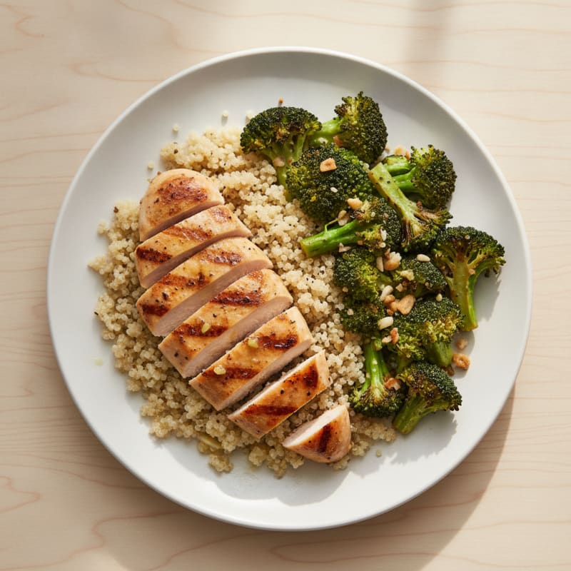 Grilled Chicken Breast with Quinoa and Roasted Broccoli