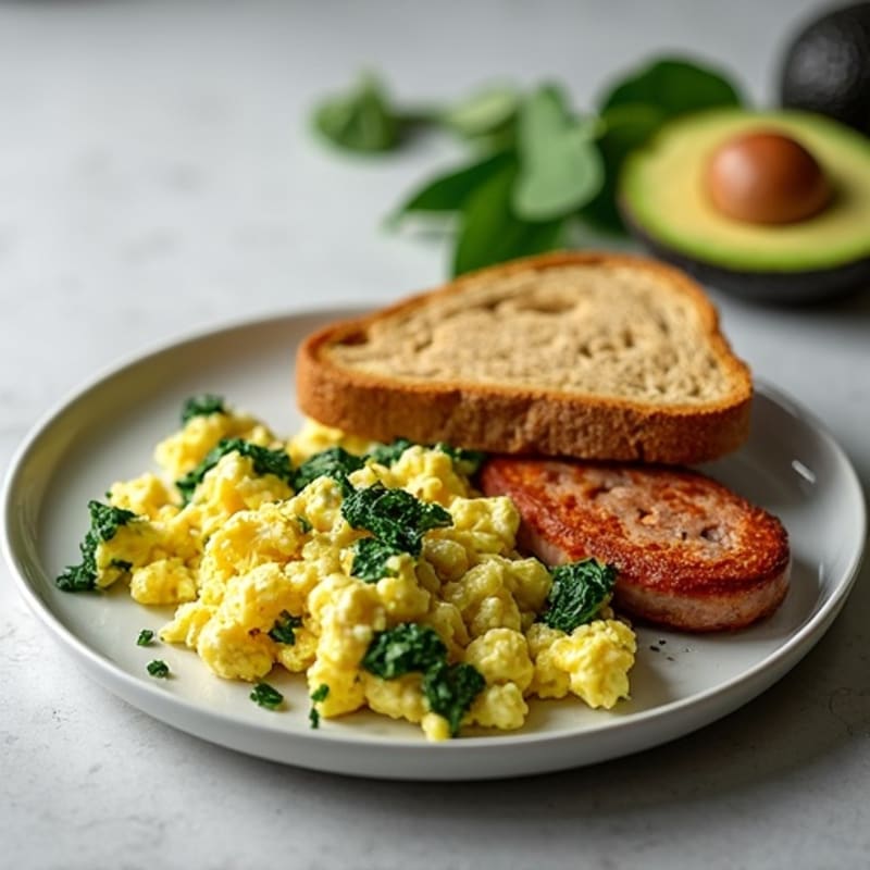 Egg White Spinach Scramble with Turkey Sausage