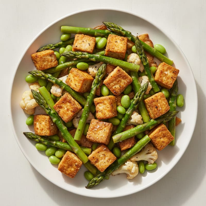 Roasted Tofu and Asparagus with Edamame
