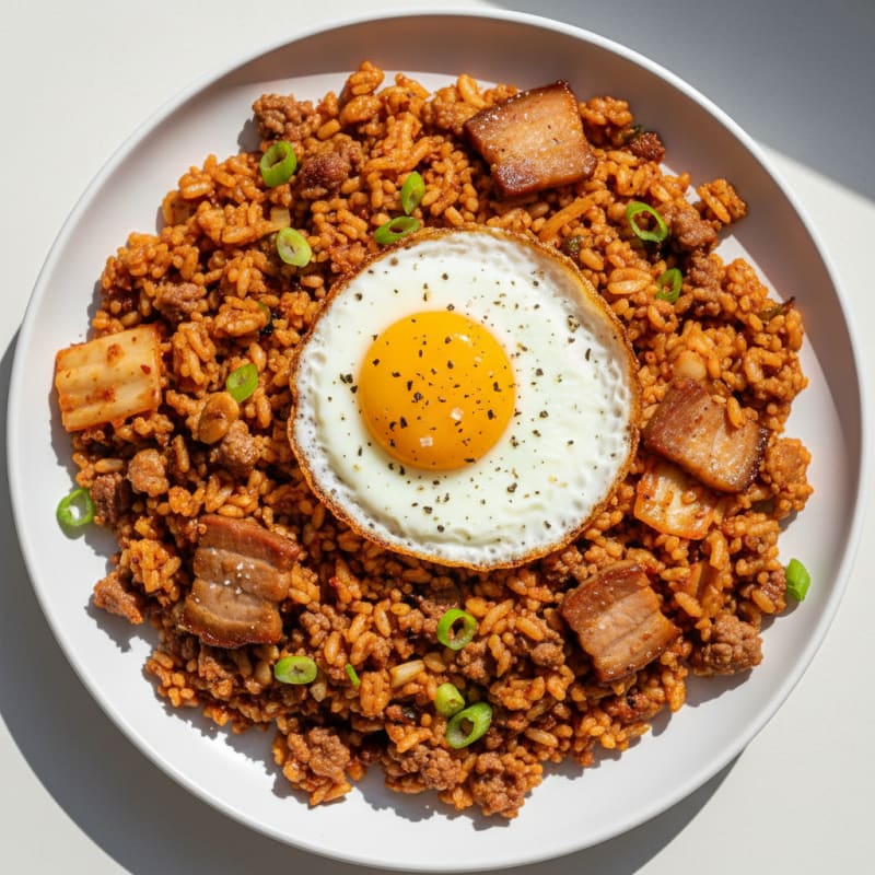 Crispy Kimchi Fried Rice with Pork Belly