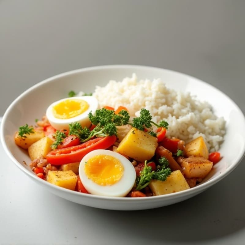 Egg and Vegetable Stir-Fry with Steamed Rice