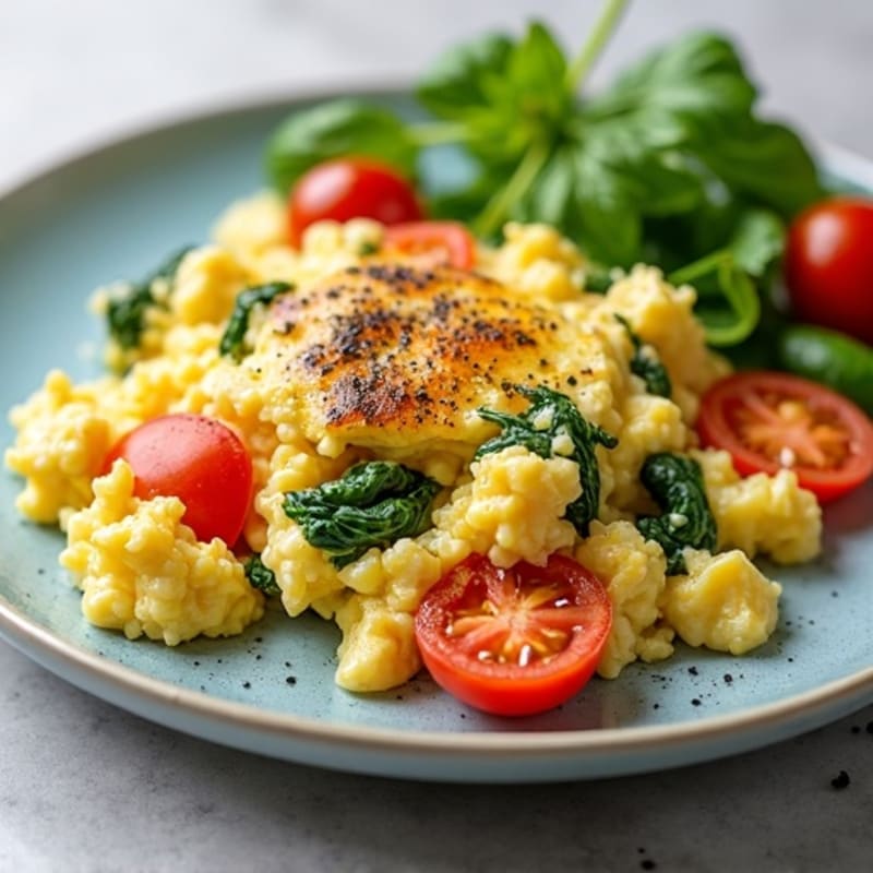 Egg White and Cottage Cheese Scramble with Spinach and Tomatoes