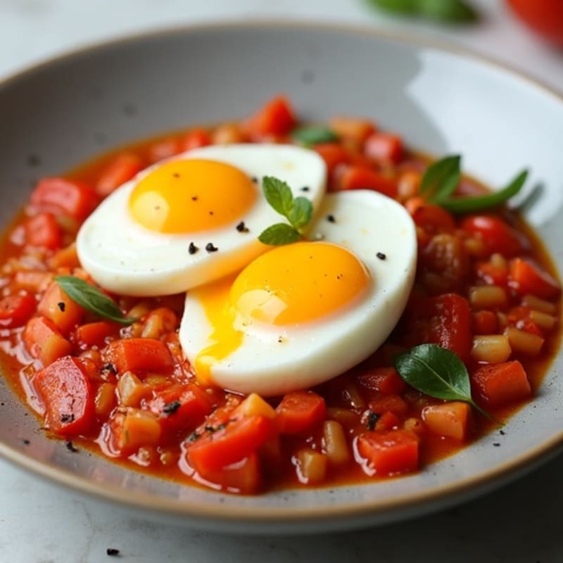 Poached Eggs in Savory Tomato Pepper Sauce