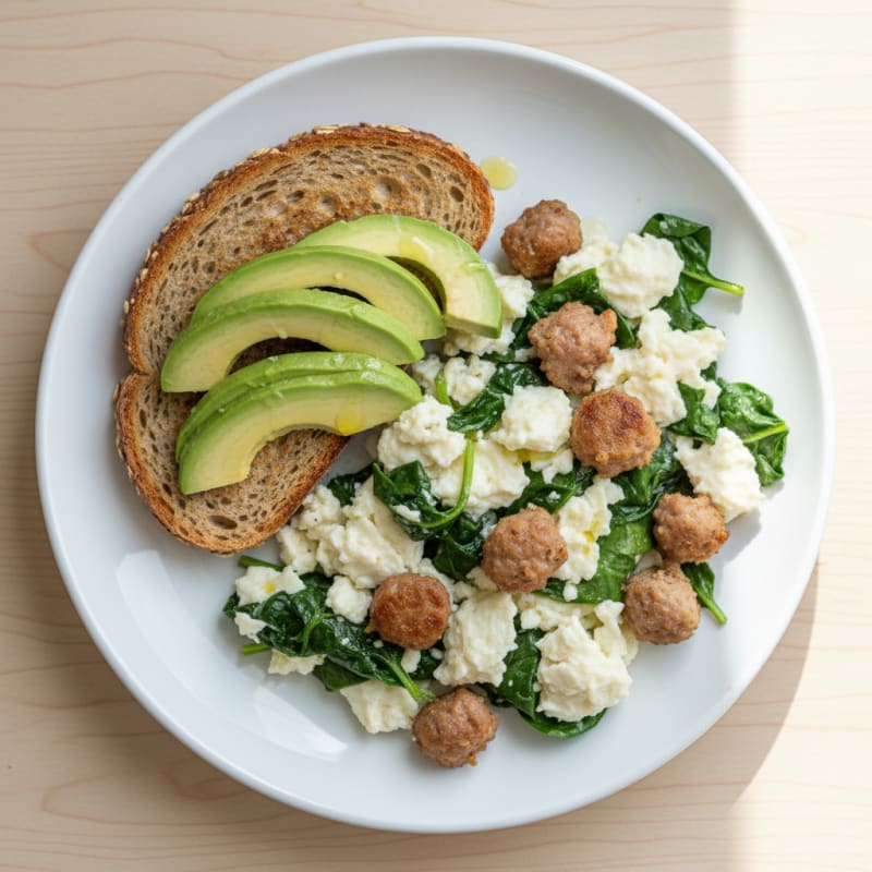 Egg White and Spinach Scramble with Turkey Sausage