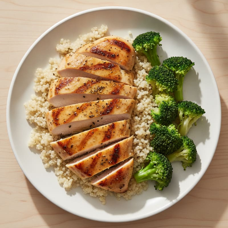 Grilled Chicken Breast with Quinoa and Steamed Broccoli
