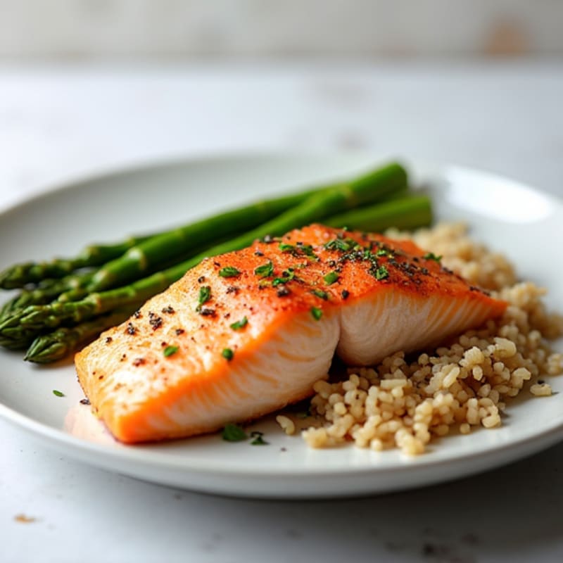 Baked Salmon with Roasted Asparagus and Brown Rice