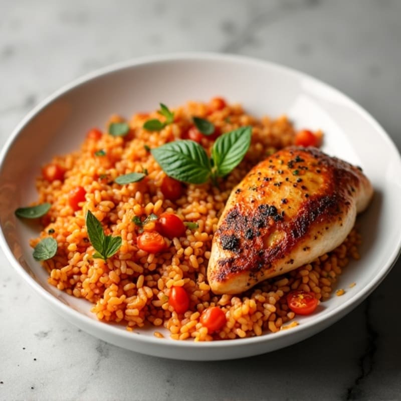 Spiced Tomato Rice with Herb-Roasted Chicken