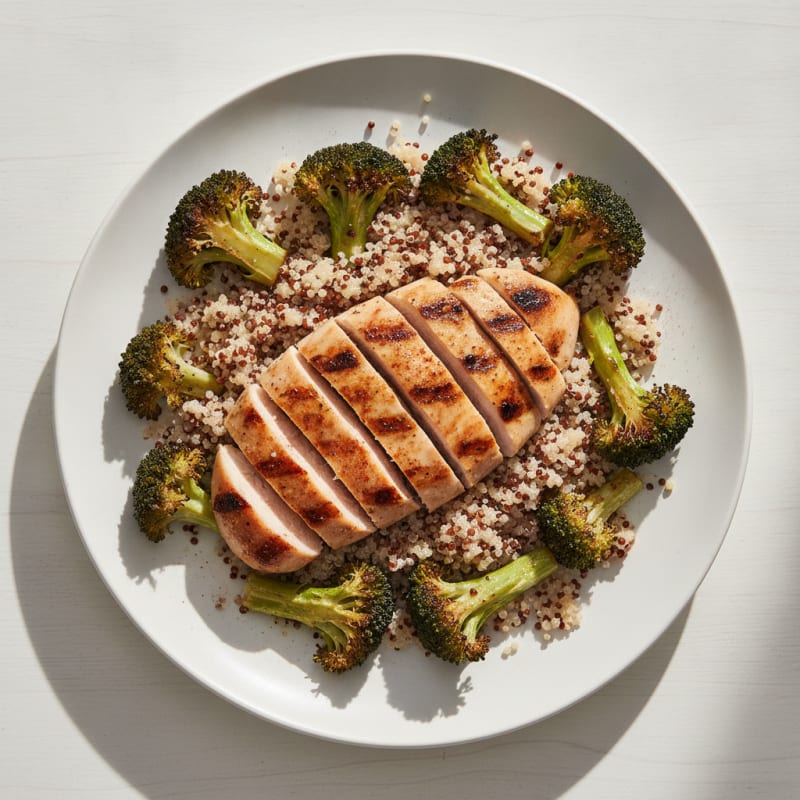 Grilled Chicken Breast with Quinoa and Roasted Broccoli