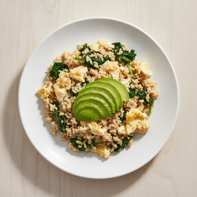 Scrambled Egg Whites with Brown Rice and Sautéed Spinach