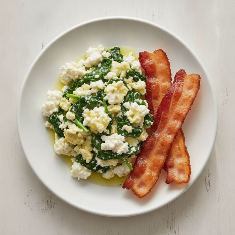 Cottage Cheese Scramble with Spinach and Turkey Bacon