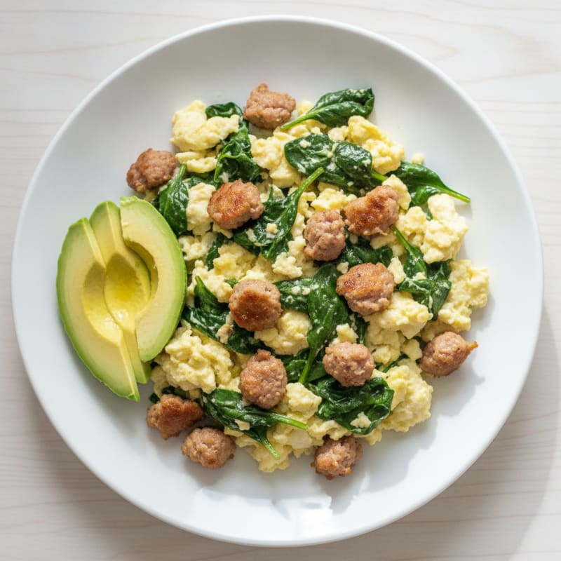 Egg White Scramble with Turkey Sausage and Spinach