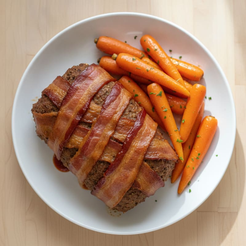 BBQ Bacon-Wrapped Meatloaf with Glazed Carrots