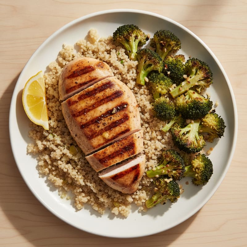 Grilled Chicken Breast with Quinoa and Roasted Broccoli