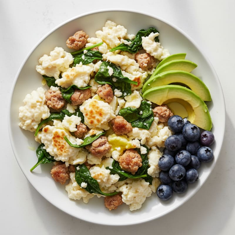 Egg White and Turkey Sausage Scramble with Spinach