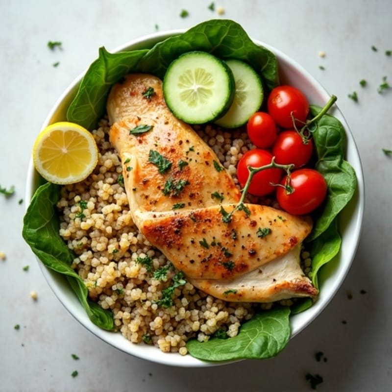 Herb-Roasted Chicken and Quinoa Bowl with Fresh Vegetables