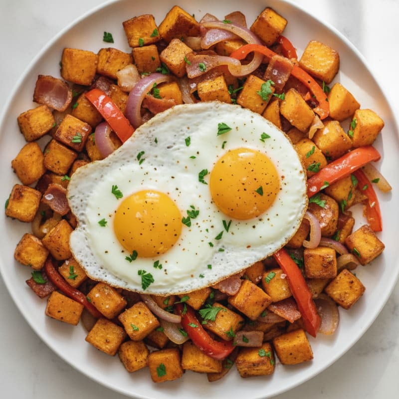 Bacon and Sweet Potato Hash with Eggs