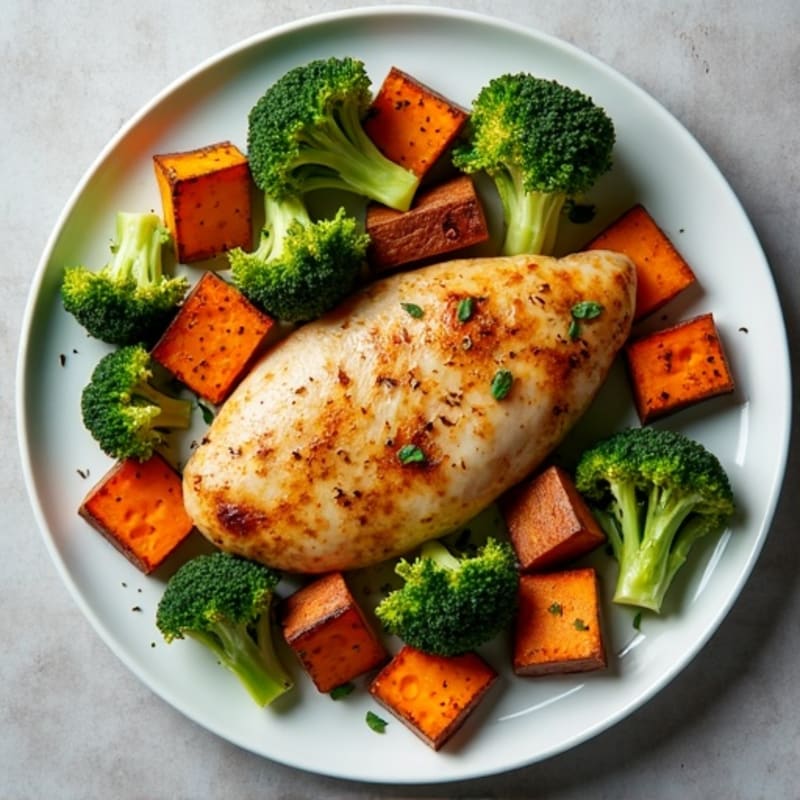 Sheet Pan Lemon Herb Chicken with Crispy Roasted Broccoli and Sweet Potatoes