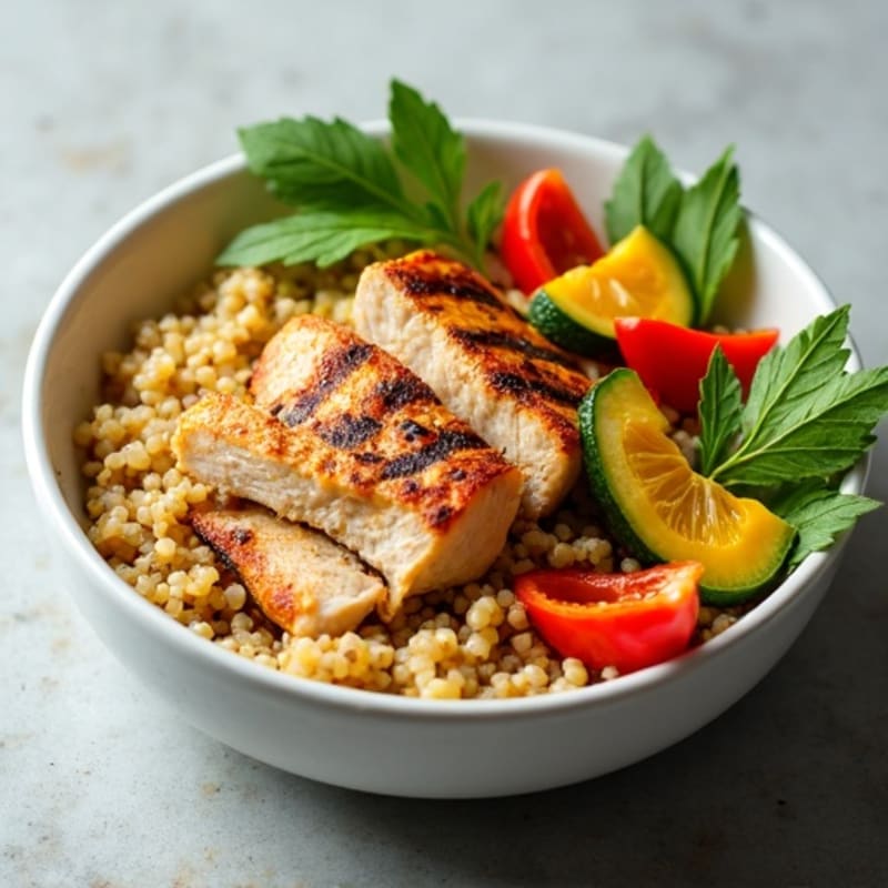 Grilled Chicken and Quinoa Bowl with Roasted Vegetables
