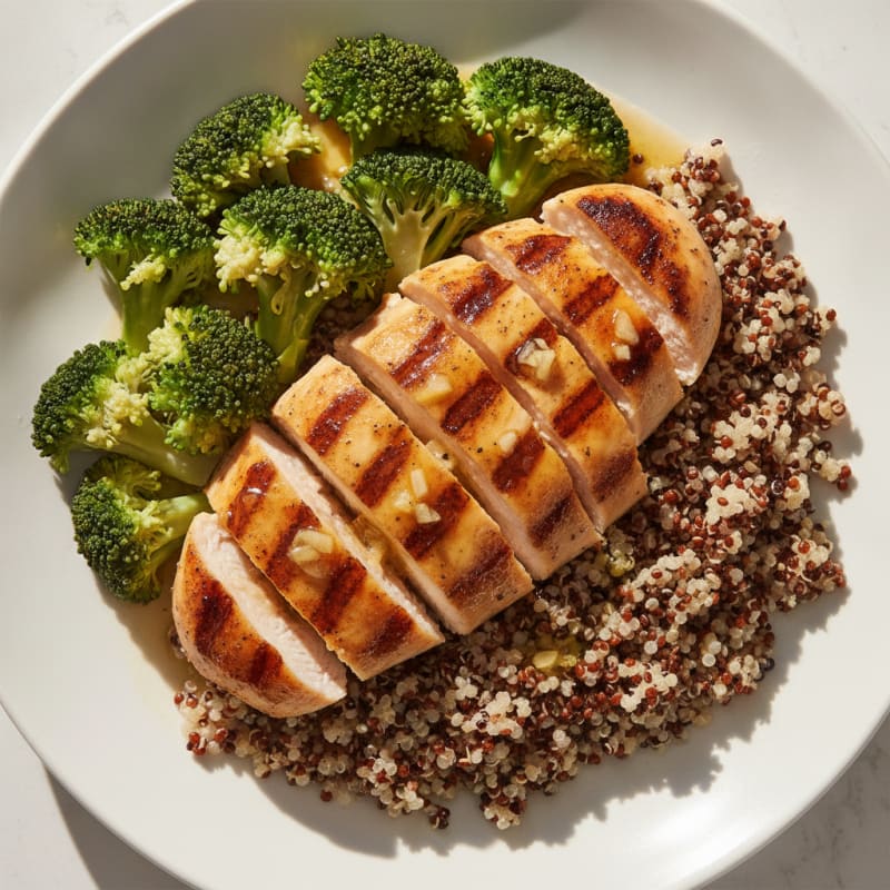 Grilled Chicken Breast with Quinoa and Steamed Broccoli