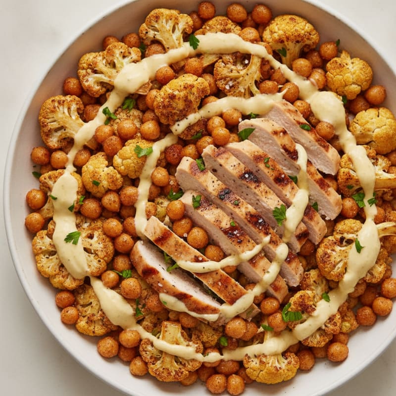 Roasted Cauliflower Chickpea Protein Bowl