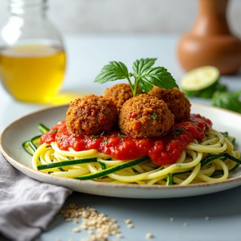 Crispy Lentil Meatballs with Fresh Marinara and Zucchini Noodles