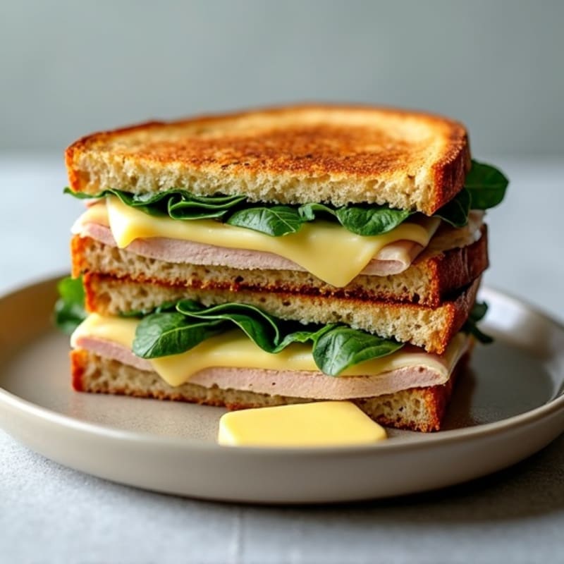 Turkey, Spinach, and Creamy Whole Grain Triple-Decker Grilled Cheese