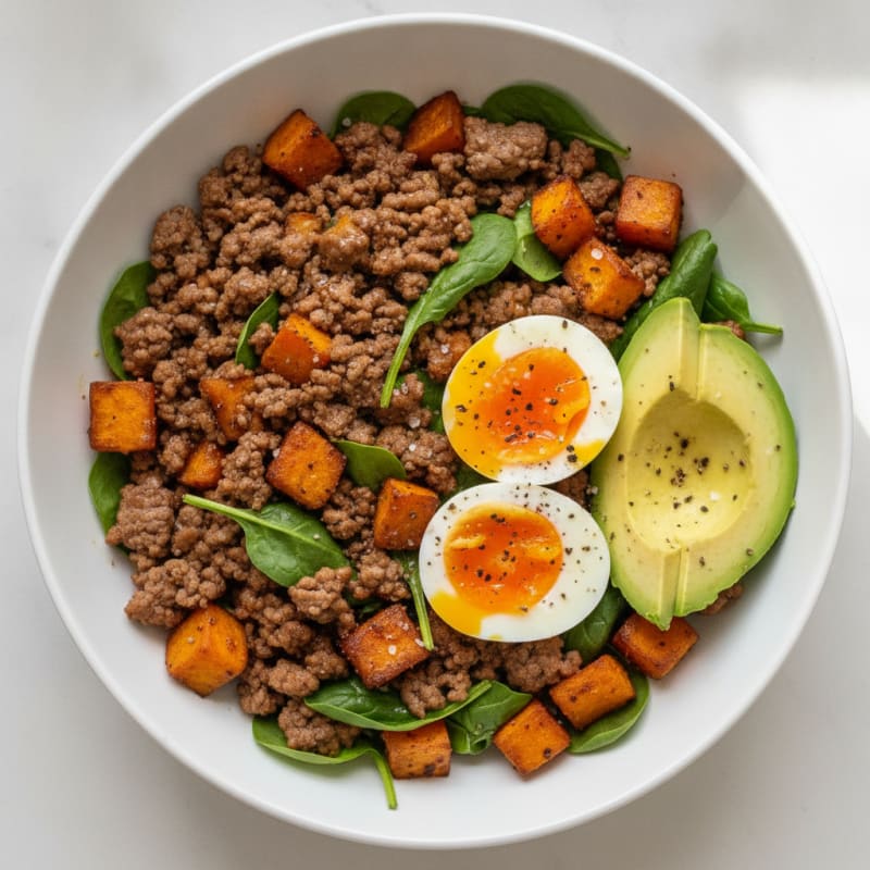 Minced Beef & Avocado Egg Bowl