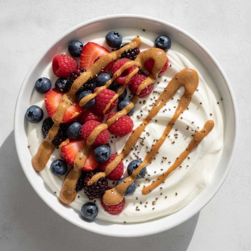Greek Yogurt Protein Parfait with Mixed Berries and Almond Butter