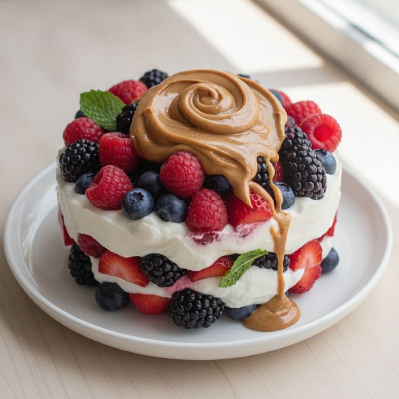 Greek Yogurt Protein Parfait with Mixed Berries and Almond Butter