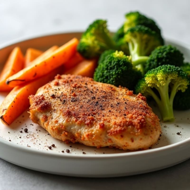 Cinnamon-Spiced Crispy Chicken with Roasted Sweet Potatoes and Broccoli