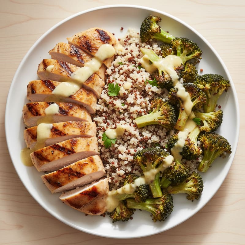 Grilled Chicken Breast with Quinoa and Roasted Broccoli